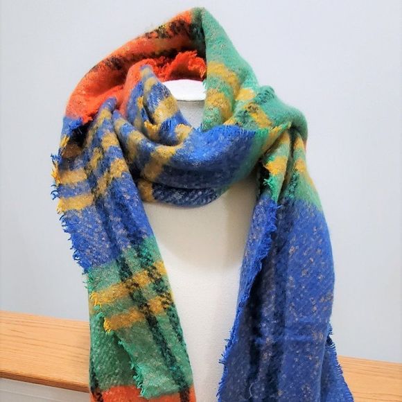 PLAID MULTICOLOR CHECK PATTERNED COZY OBLONG SCARF/WRAP - Picture 2 of 5